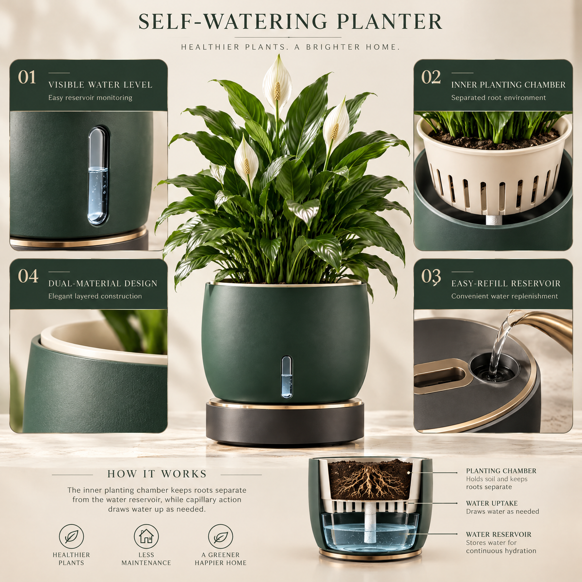 Elvanmere™ Self-Watering Indoor Planter
